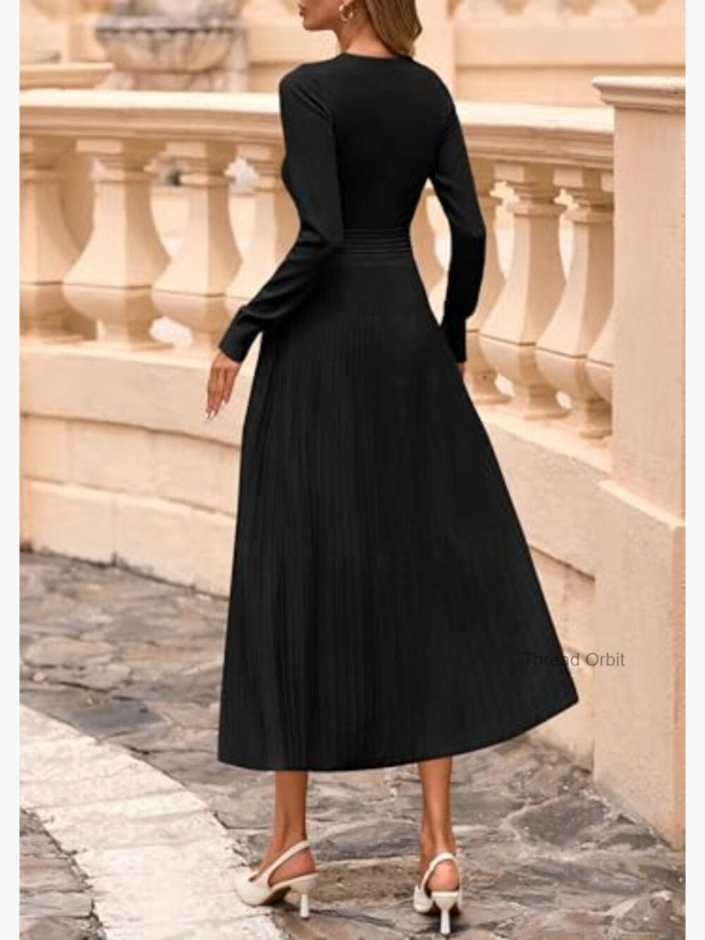 Long Sleeve Knit A Line Midi Sweater Dress for Women Fall Winter - Picture 5 of 7